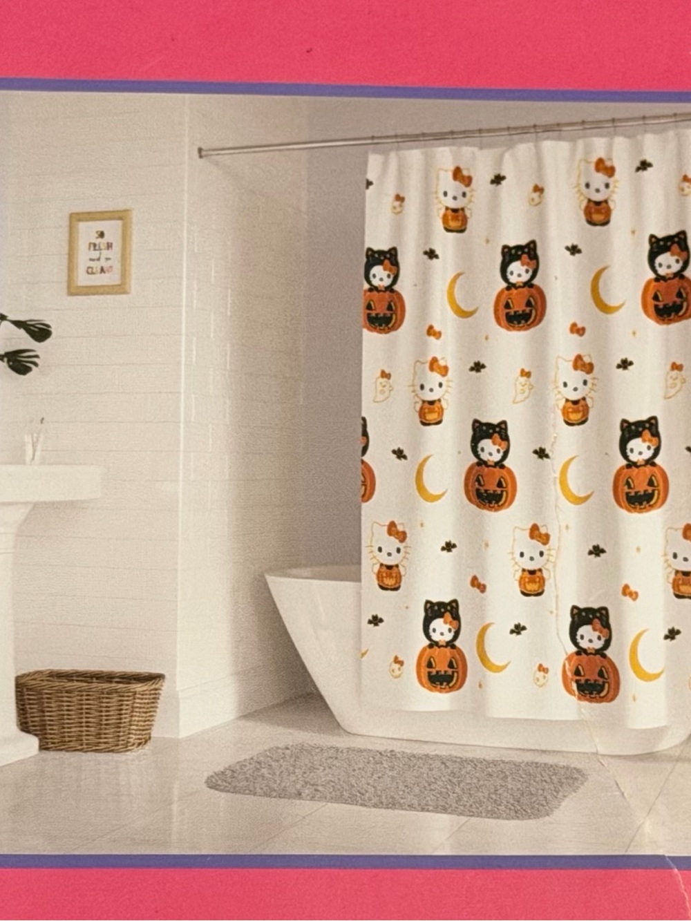 Hello Kitty Halloween Shower Curtain Pumpkin White & Orange Fabric